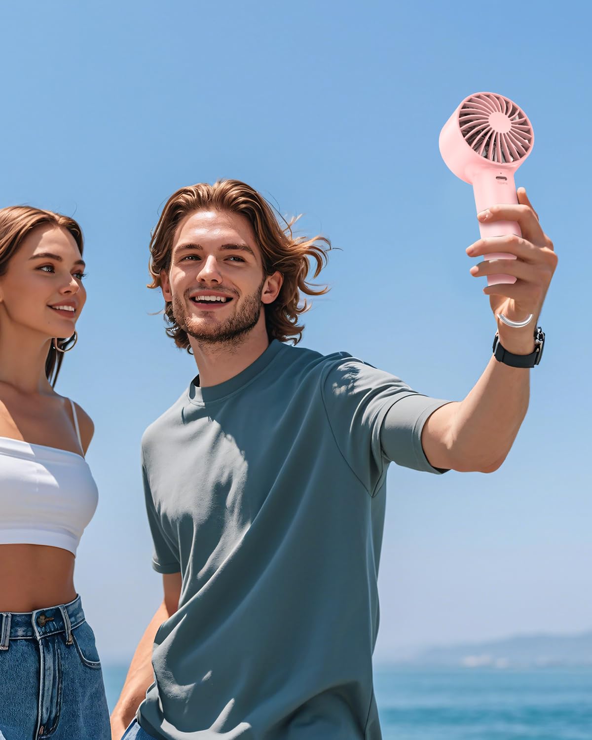 ARCTICOOL Ice-Cool Portable Mini Fan with Semiconductor Cooling Tech - 7500RPM Rechargeable Handheld Fan with Buckle, 2000mAh Battery, Pocket-Sized Cooling for Makeup, Travel, and Outdoor Use (Pink)