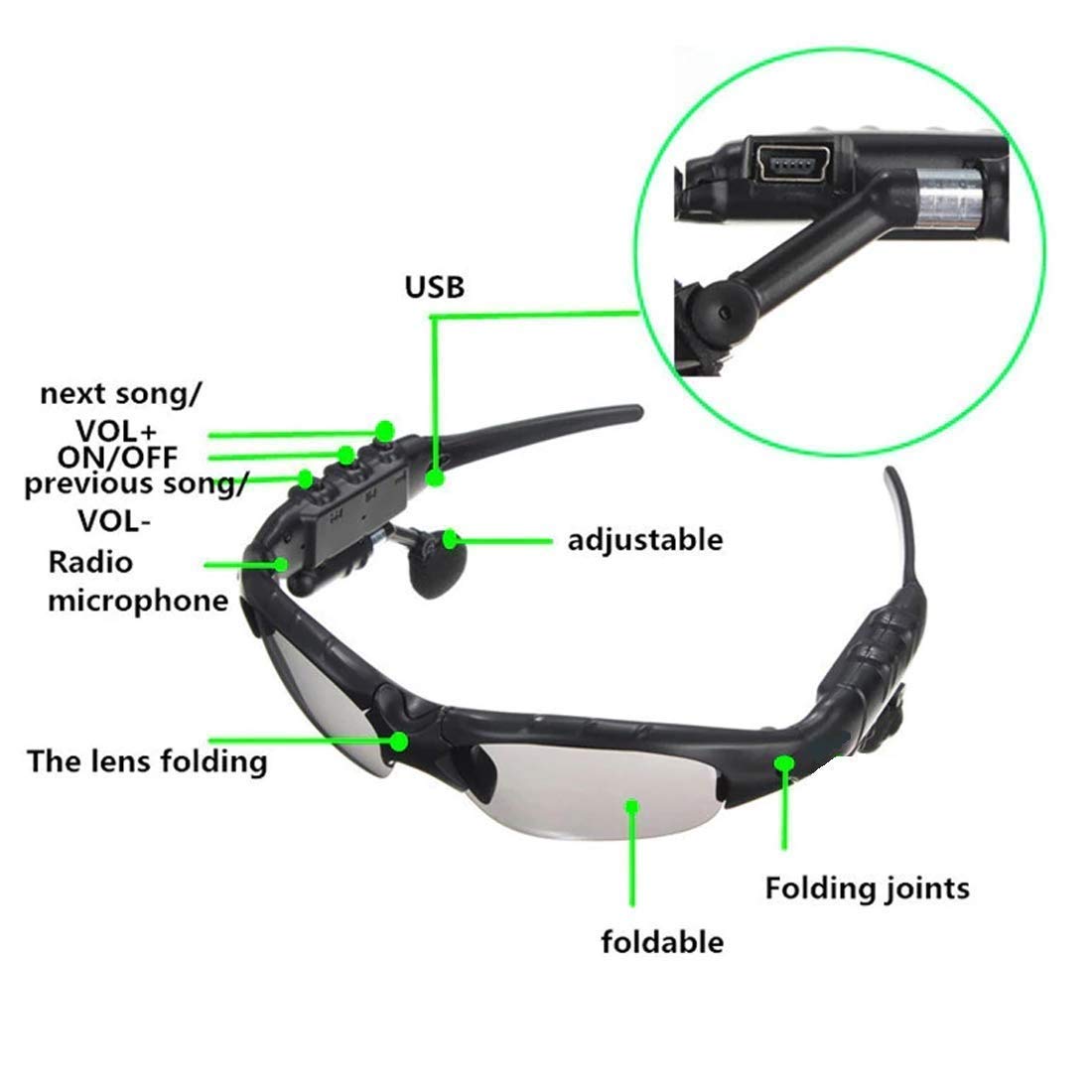 TRIDEO Smart Glasses Bluetooth 4.1 Stereo Wireless Handsfree Smart Glasses, Polarized Lenses Smart Audio Sunglasses, Hands Free Calling Sports Glasses, Fashionable and Foldable