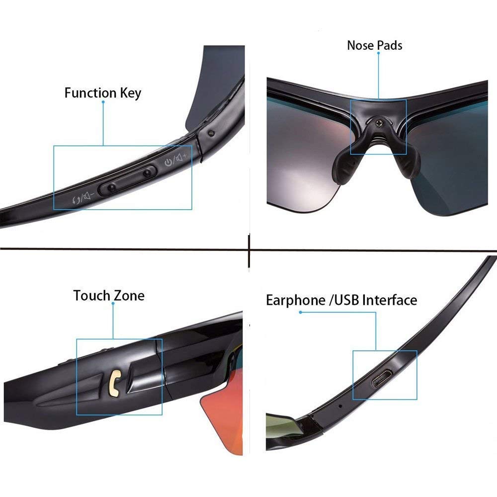 TRIDEO Smart Glasses Bluetooth 4.1 Stereo Wireless Handsfree Smart Glasses, Polarized Lenses Smart Audio Sunglasses, Hands Free Calling Sports Glasses, Fashionable and Foldable