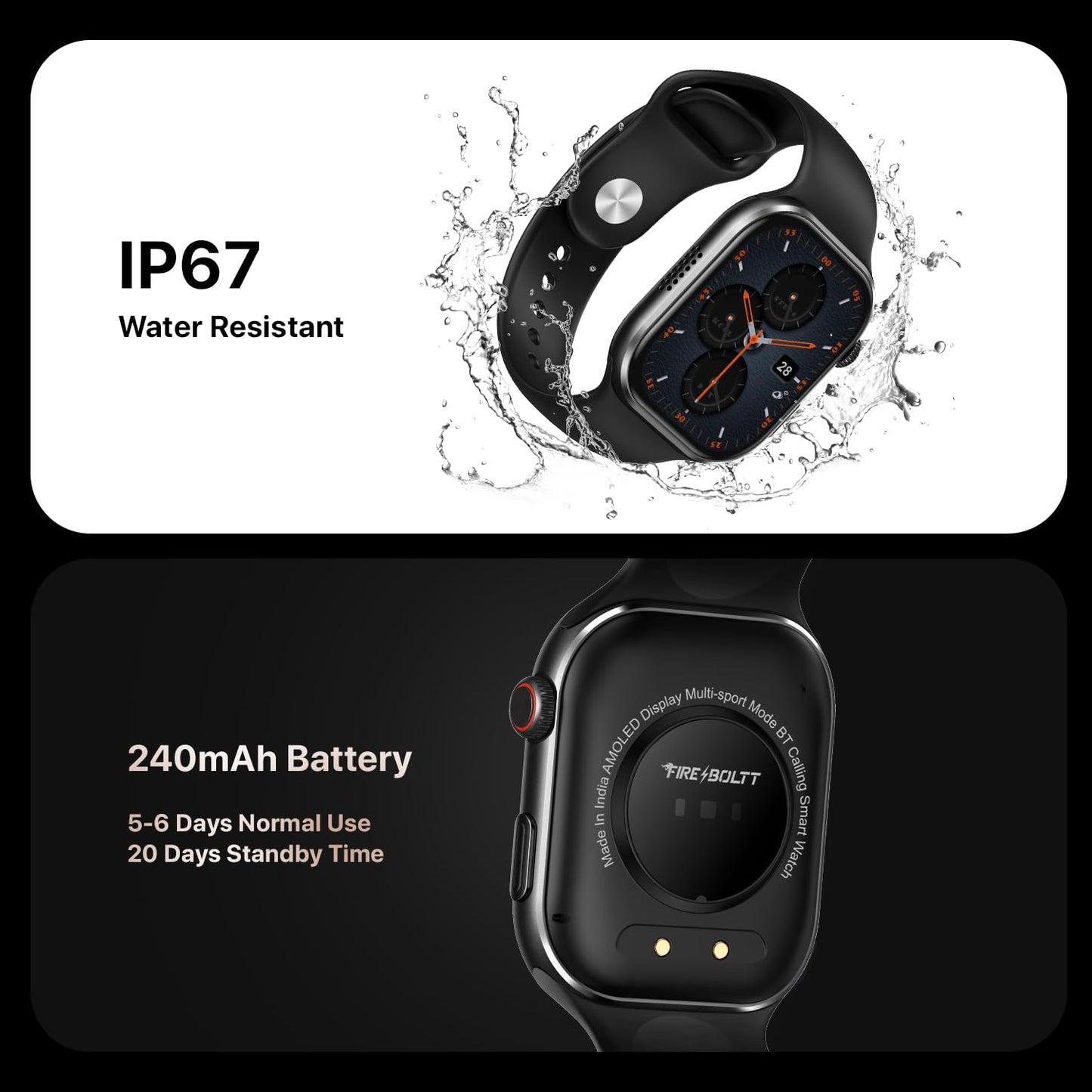 Fire-Boltt Brillia Smart Watch with 51.3mm (2.02 inch) AMOLED Display, Bluetooth Calling, SpO2, Heart Rate Monitoring, 120+ Sports Modes (Brillia, Black)
