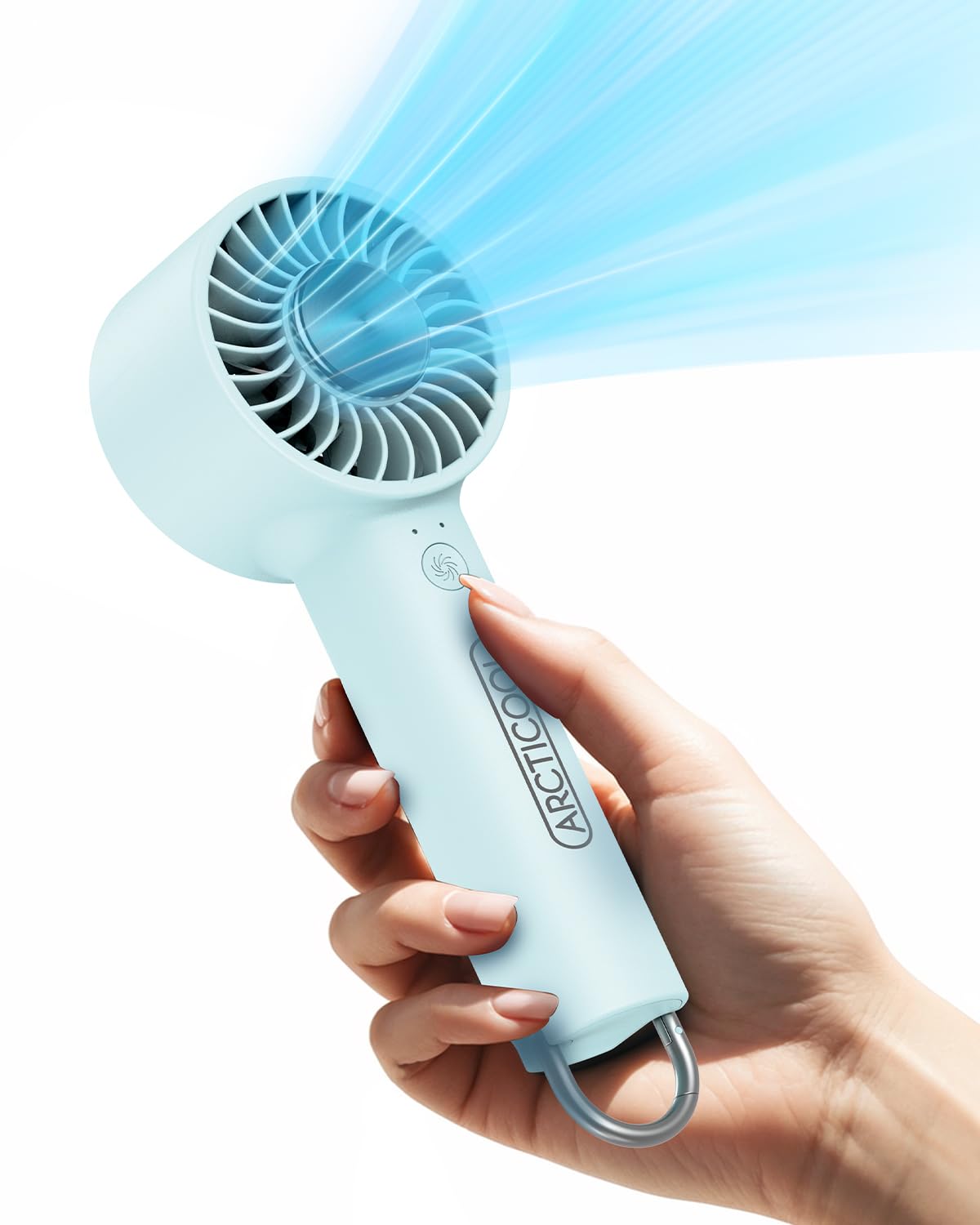 ARCTICOOL Ice-Cool Portable Mini Fan with Semiconductor Cooling Tech - 7500RPM Rechargeable Handheld Fan with Buckle, 2000mAh Battery, Pocket-Sized Cooling for Makeup, Travel, and Outdoor Use (Pink)