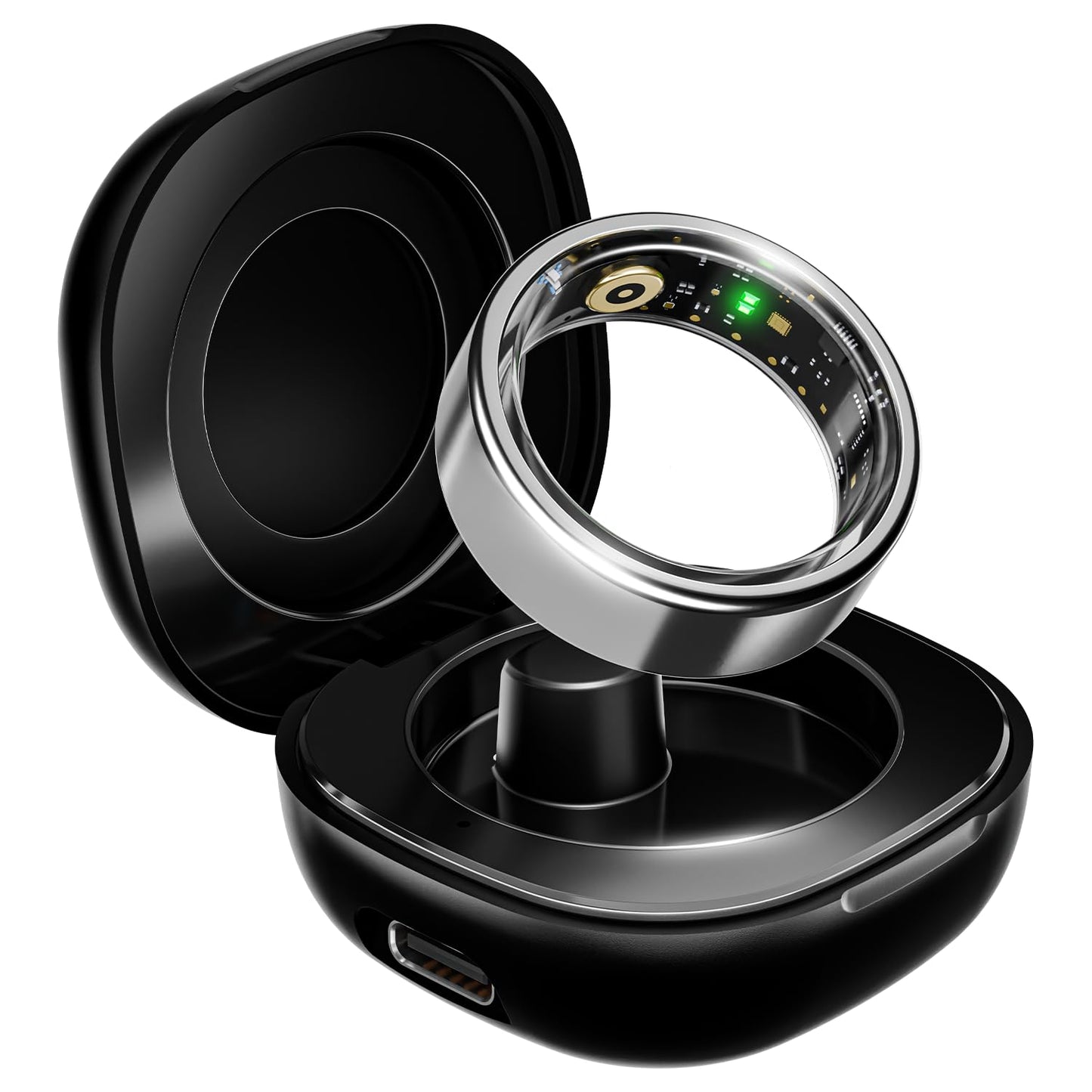 boAt SmartRing Active w/Stylish Stainless-Steel & Lightweight, Health Monitor, Magnetic Charging Case, 5ATM,Crest App & Coins, 20+ Sports Modes(Midnight Black 12)