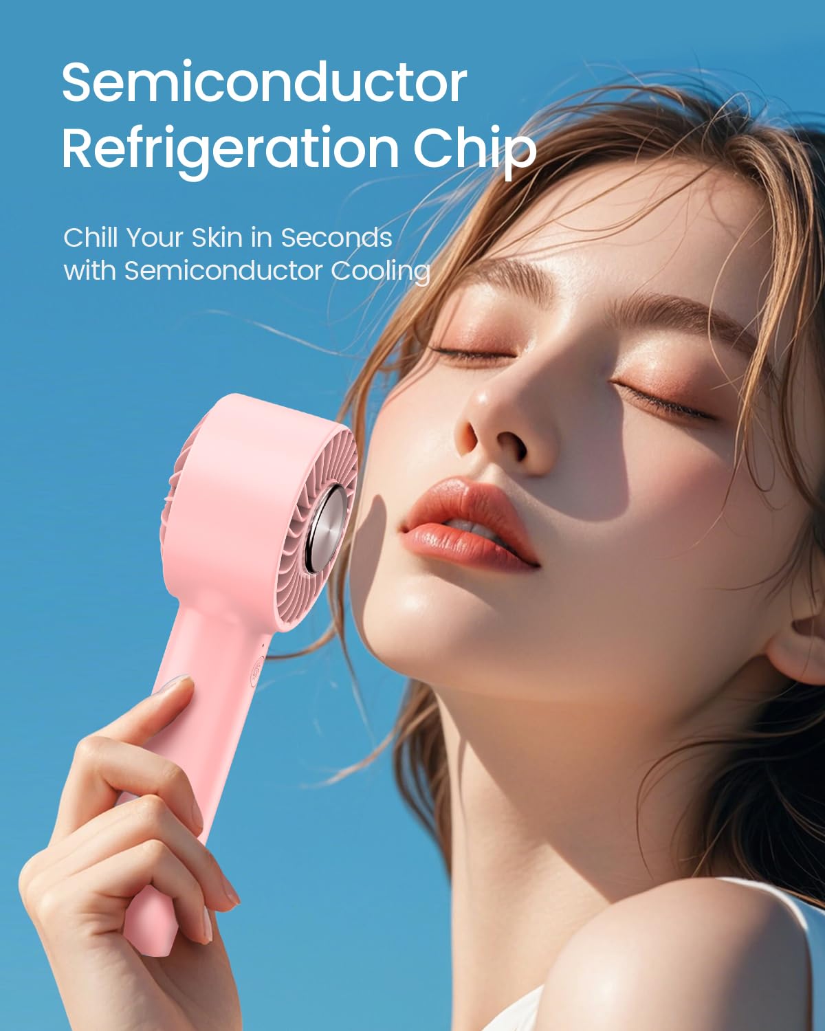 ARCTICOOL Ice-Cool Portable Mini Fan with Semiconductor Cooling Tech - 7500RPM Rechargeable Handheld Fan with Buckle, 2000mAh Battery, Pocket-Sized Cooling for Makeup, Travel, and Outdoor Use (Pink)