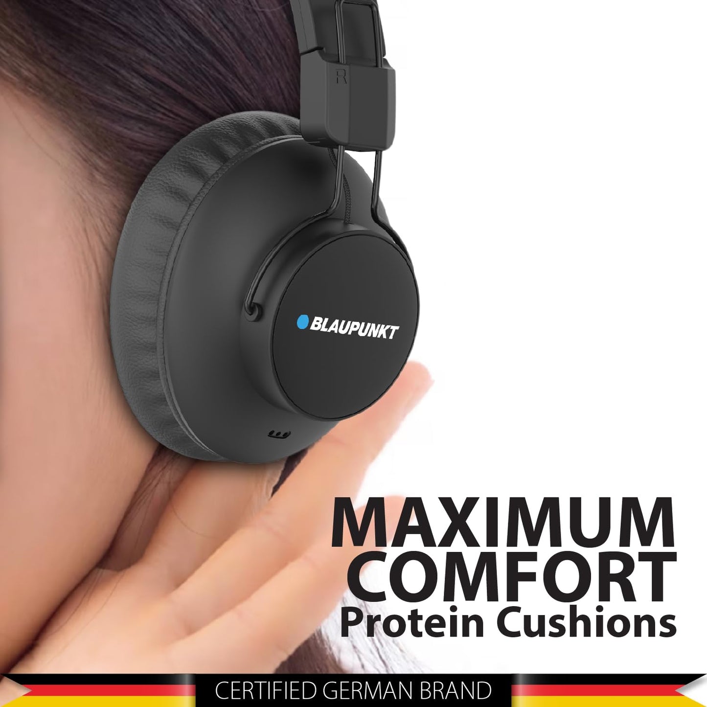 Blaupunkt Newly Launched BH41 Bluetooth Wireless Over Ear Headphones I Long Playtime I 40MM Drivers I Foldable I Flexible & Light Weight I Built in Mic I TurboVolt Fast Charging