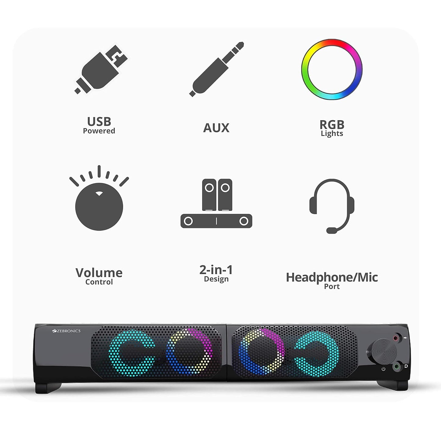 Zebronics Zeb Wonderbar 10 USB Powered 2.0 Computer Speaker with RGB Lights