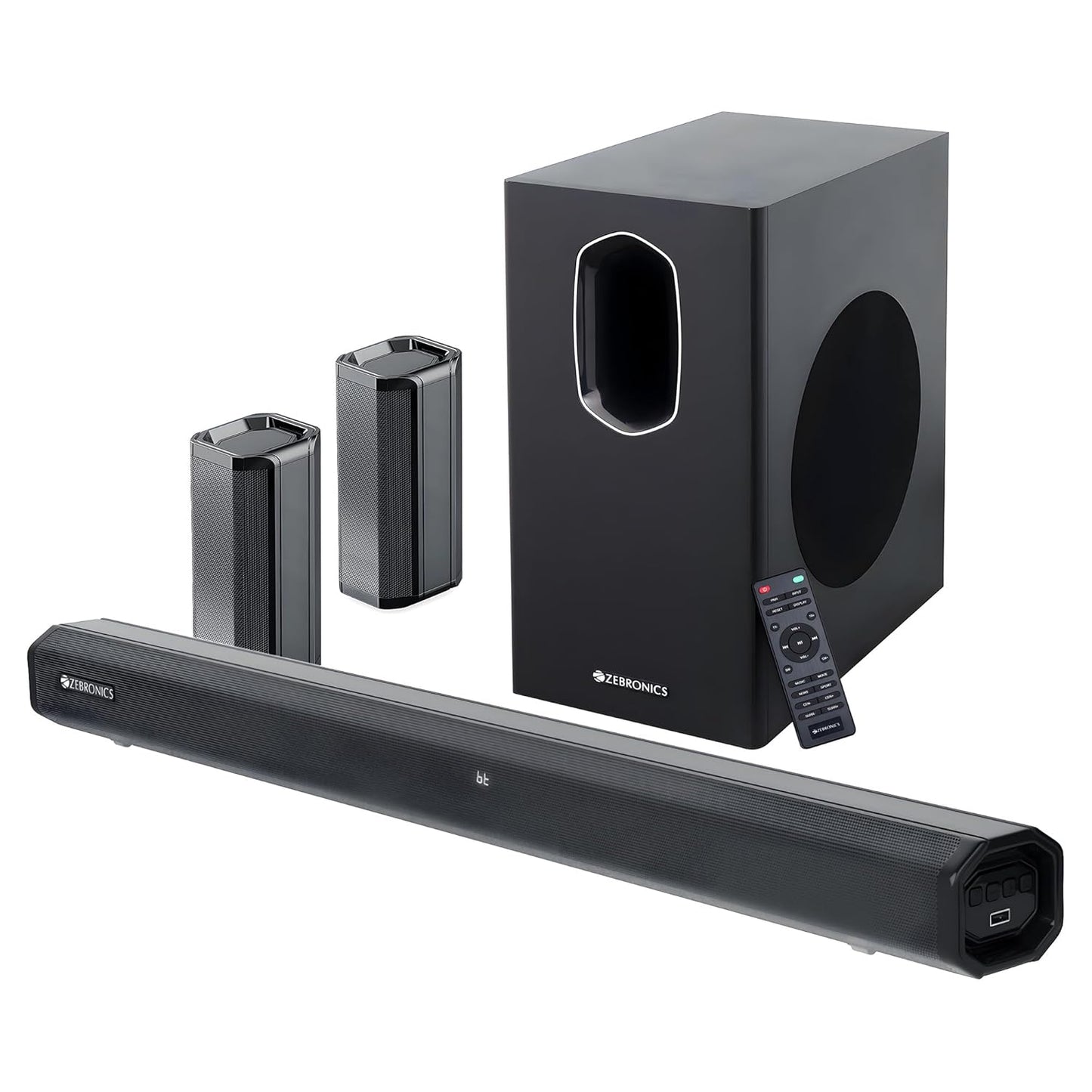 ZEBRONICS Juke BAR 7600 Soundbar, 300 Watts, 5.1 Surround, Dual Rear Satellites, Triple Driver Soundbar, 6.5"" Subwoofer, Bluetooth | HDMI (ARC) | Optical | USB | AUX