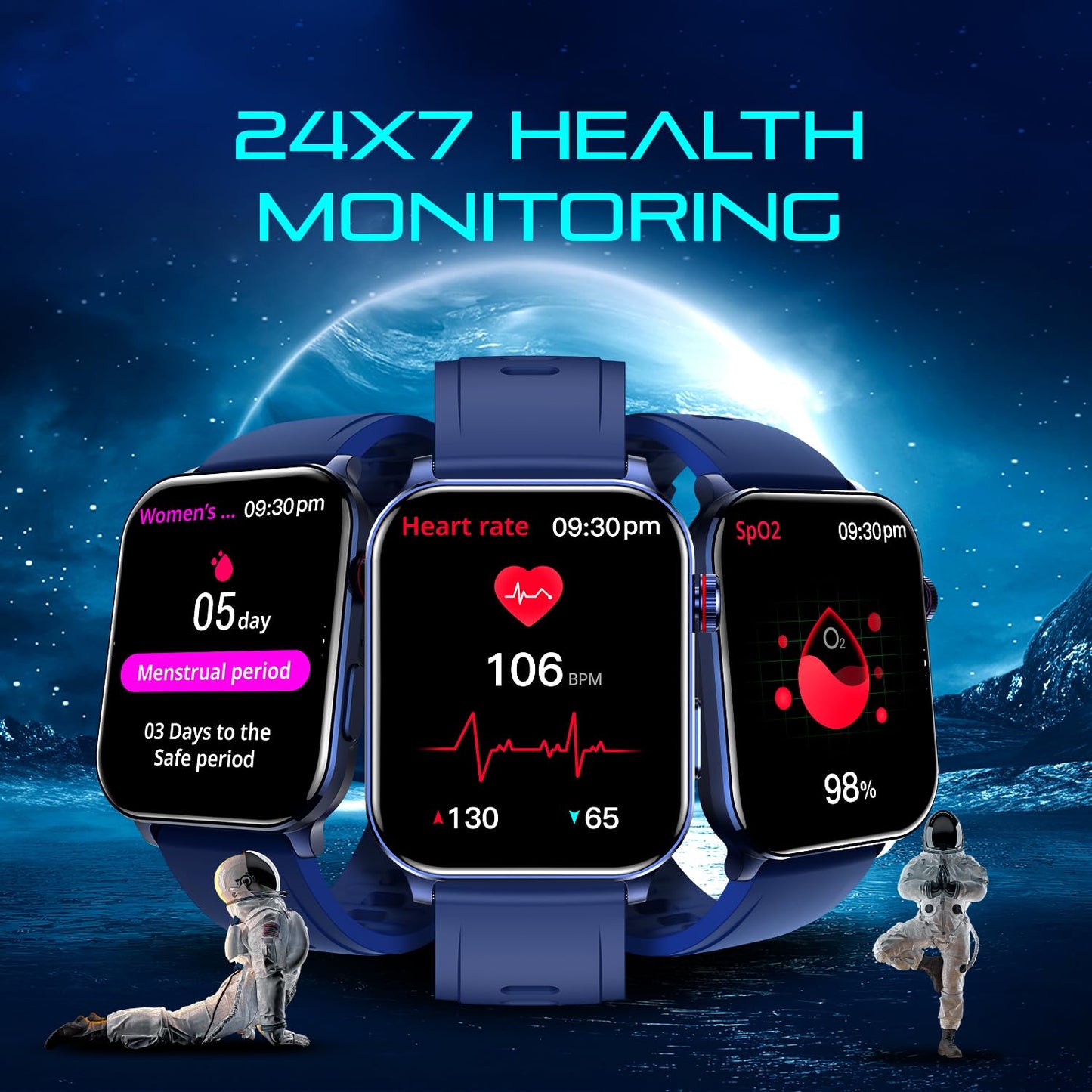 itel ICON 3 Smartwatch with Single chip BT Calling, 2.01" AMOLED Display, 500 Nits Brightness, Functional Crown, IP67 Waterproof, 170+ Watch Faces, 24Hr Health Monitor (Midnight Blue)