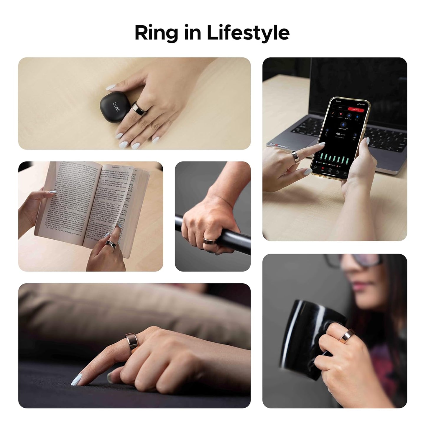 boAt SmartRing Active w/Stylish Stainless-Steel & Lightweight, Health Monitor, Magnetic Charging Case, 5ATM,Crest App & Coins, 20+ Sports Modes(Midnight Black 12)
