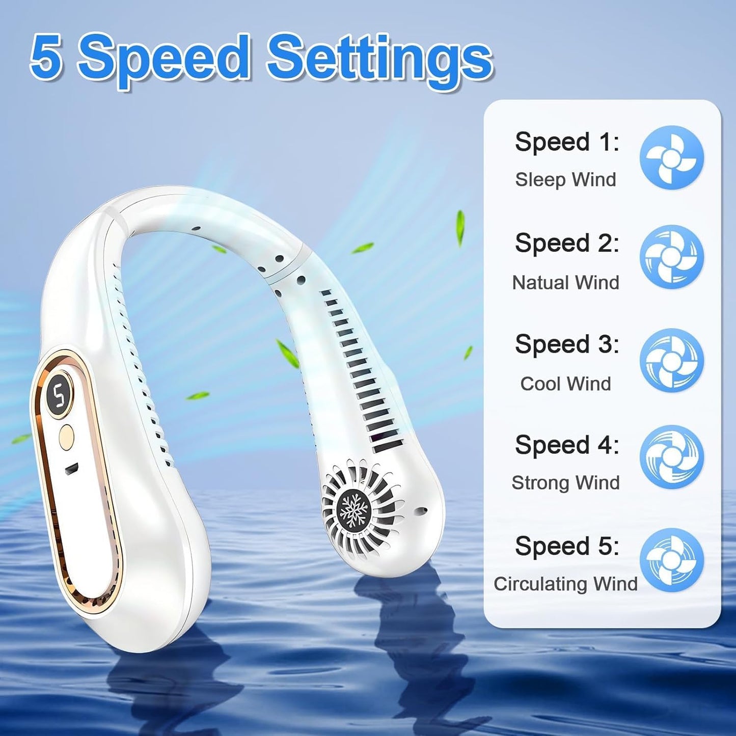 NIDAN Portable Neck Fan – Hands-Free Bladeless Wearable Fan, Ultra-Light Rechargeable USB Fan with 3 Speeds & 48 Air Outlets – Personal Cooling Fan for Travel, Sports, Office, Home