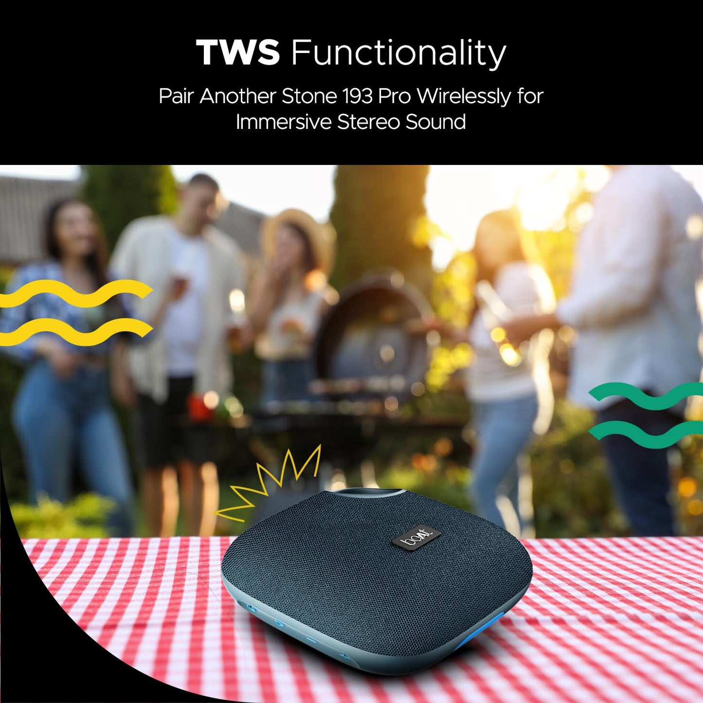 boAt Stone 193 Pro / Stone190 Pro with 5W Signature Sound, Up to 12hrs of Playtime, TWS Feature, Built-in Mic, Bluetooth v5.3, AUX Port, TF Card, IPX6 & Type-C Bluetooth Speaker (Tropical Blue)