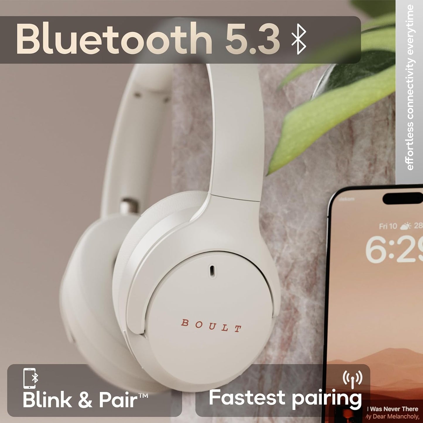 Boult Q Over Ear Bluetooth Headphones with 70H Playtime, 40mm Bass Drivers, Zen™ ENC Mic, Type-C Fast Charging, 4 EQ Modes, Bluetooth 5.4, AUX Option, Easy Controls, IPX5 Wireless Headphones (Beige)