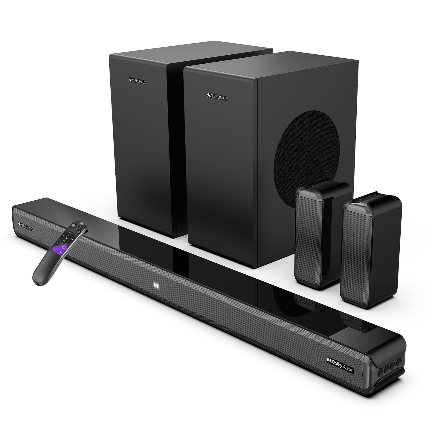 ZEBRONICS Juke BAR 7600 Soundbar, 300 Watts, 5.1 Surround, Dual Rear Satellites, Triple Driver Soundbar, 6.5"" Subwoofer, Bluetooth | HDMI (ARC) | Optical | USB | AUX