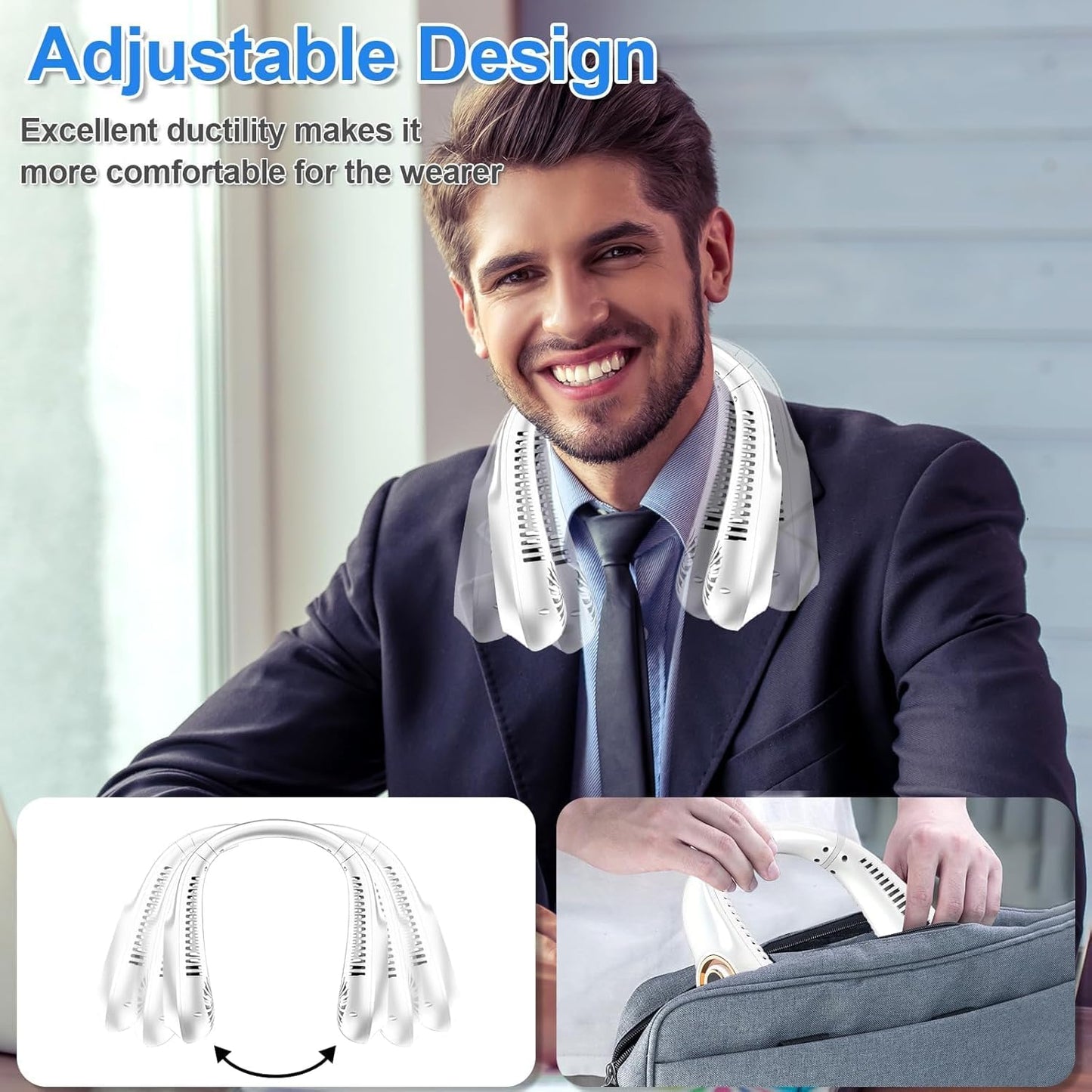 NIDAN Portable Neck Fan – Hands-Free Bladeless Wearable Fan, Ultra-Light Rechargeable USB Fan with 3 Speeds & 48 Air Outlets – Personal Cooling Fan for Travel, Sports, Office, Home