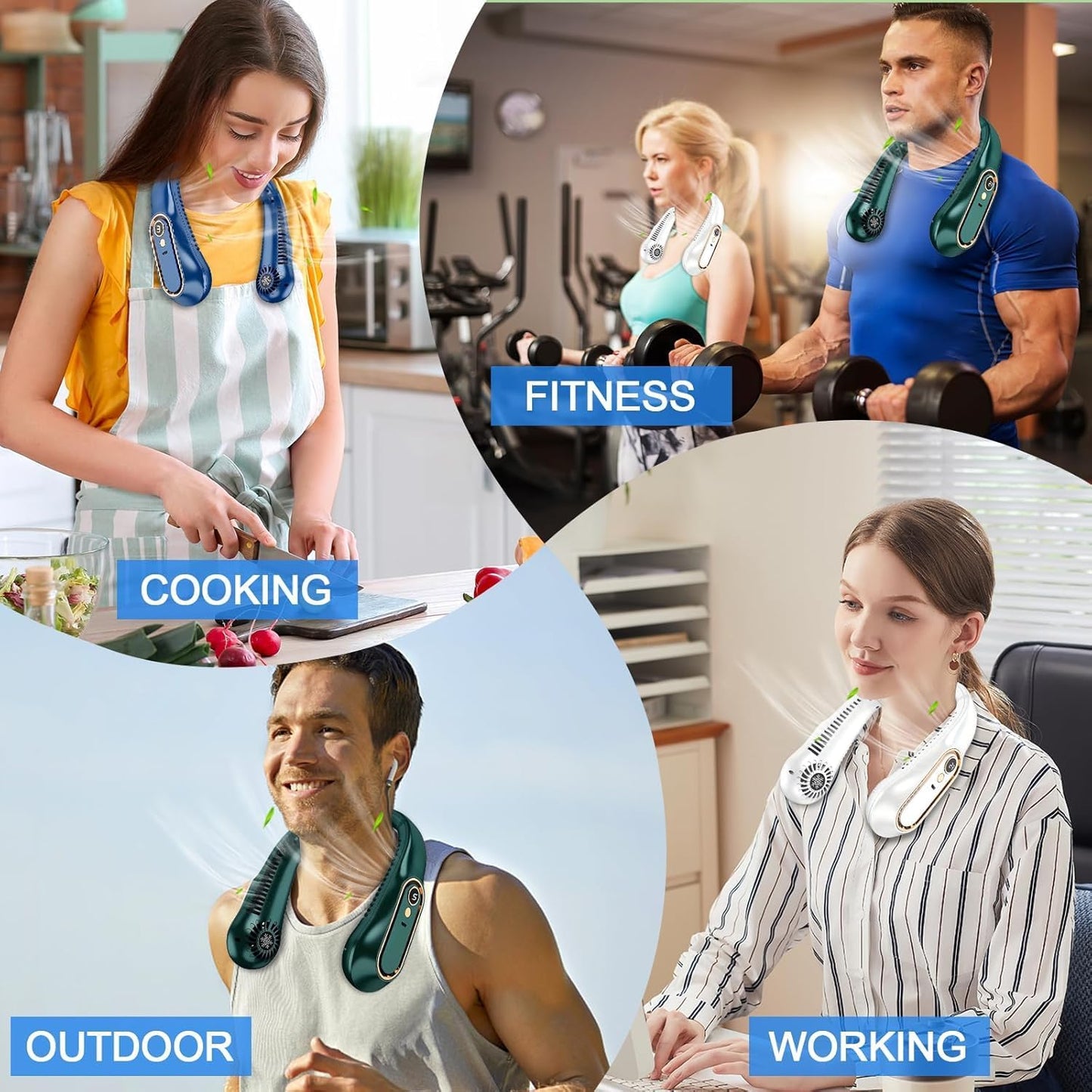 NIDAN Portable Neck Fan – Hands-Free Bladeless Wearable Fan, Ultra-Light Rechargeable USB Fan with 3 Speeds & 48 Air Outlets – Personal Cooling Fan for Travel, Sports, Office, Home
