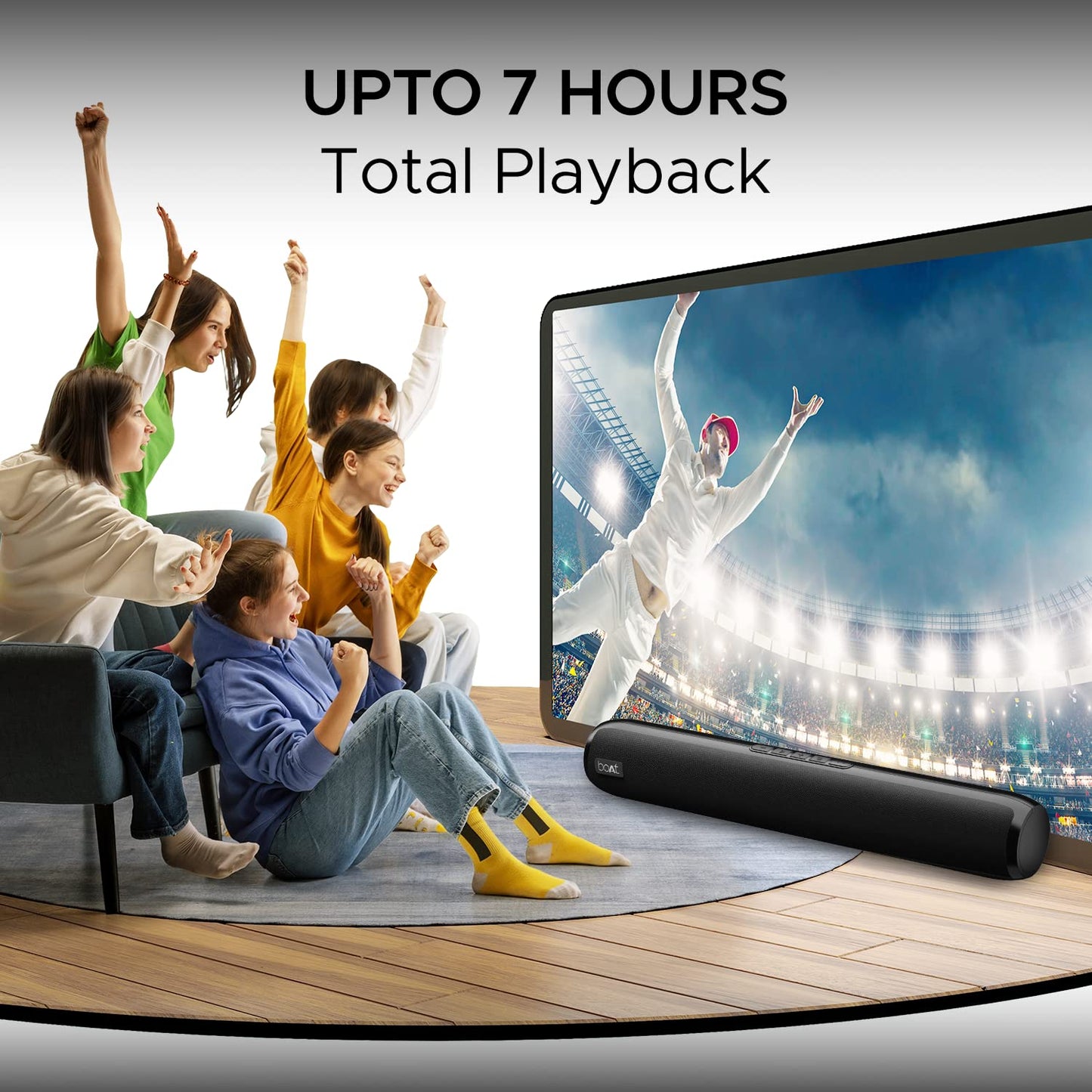 Boat Aavante Bar 610 Bluetooth Soundbar with 25W RMS Signature Sound, 2.0 Channel with Dual Passive Radiators, Upto 7 Hours Playback & Multi Connectivity(Charcoal Black)