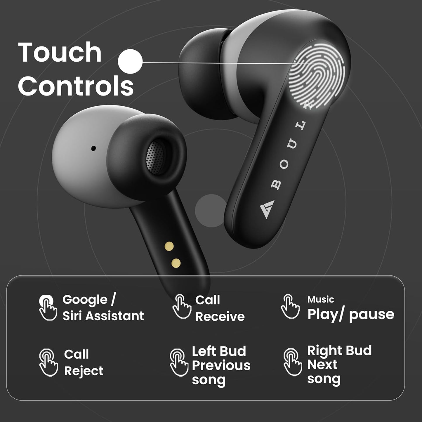 Boult Z20 Truly Wireless Bluetooth Ear Buds with 51H Playtime, Zen™ Calling ENC Mic, Made in India, Low Latency Gaming, Touch Controls, Rich Bass Drivers, TWS Earbuds Bluetooth Wireless (Jet Black)