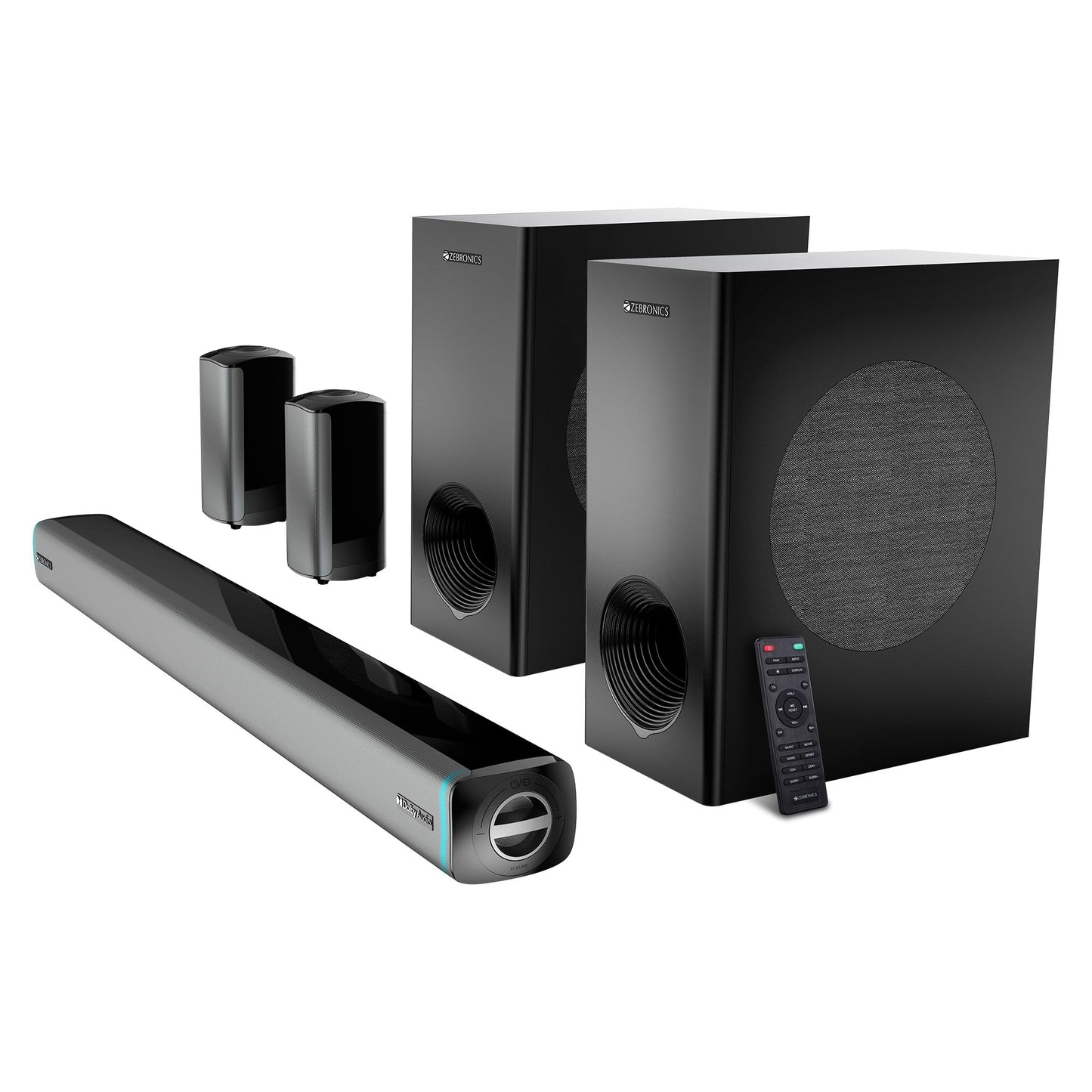 ZEBRONICS Juke BAR 7600 Soundbar, 300 Watts, 5.1 Surround, Dual Rear Satellites, Triple Driver Soundbar, 6.5"" Subwoofer, Bluetooth | HDMI (ARC) | Optical | USB | AUX