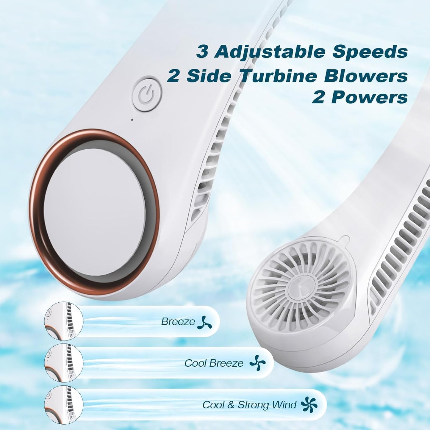 VOTANO Portable Neck Fan, Hands-Free Bladeless, 3 Speeds, 2000 mAh Battery Operated Wearable Personal Fan, Twistable, Rechargeable, Gift for Women Men- Multicolour