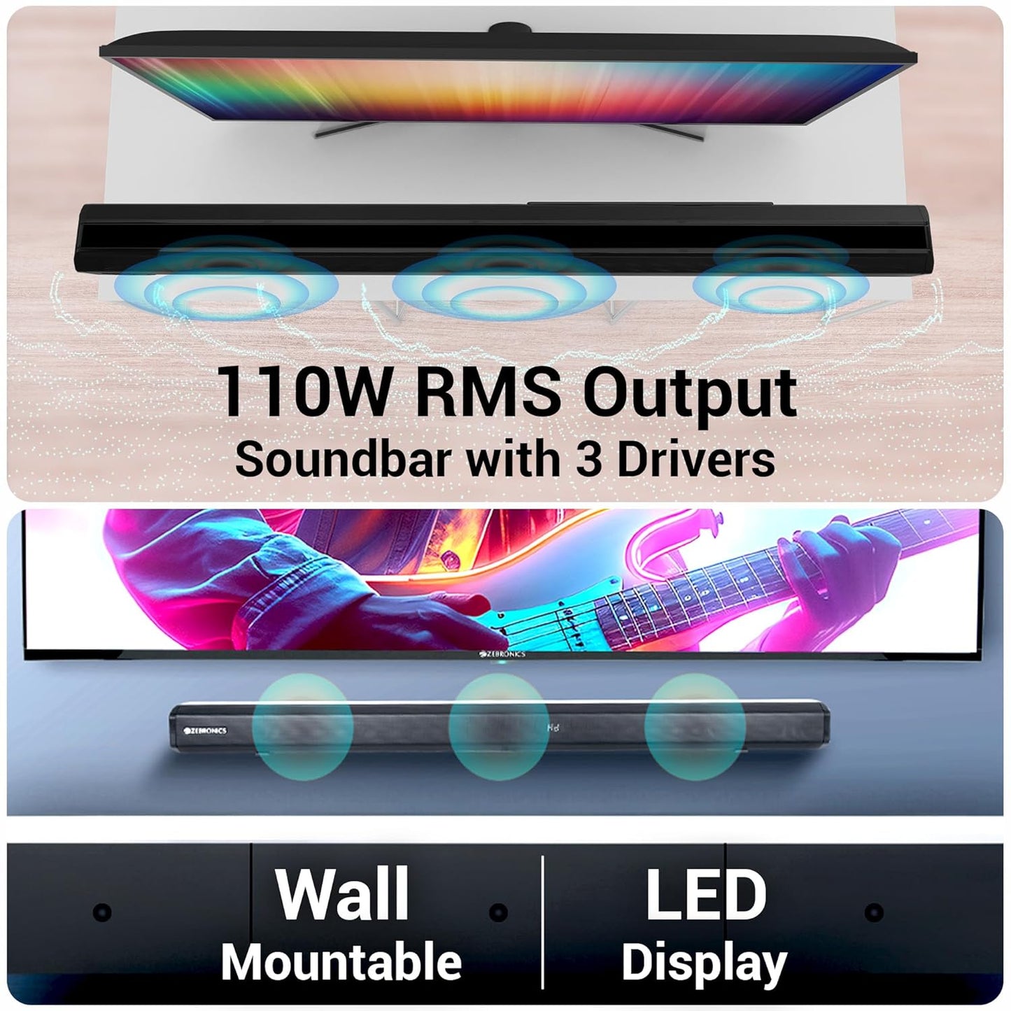ZEBRONICS Juke BAR 7600 Soundbar, 300 Watts, 5.1 Surround, Dual Rear Satellites, Triple Driver Soundbar, 6.5"" Subwoofer, Bluetooth | HDMI (ARC) | Optical | USB | AUX
