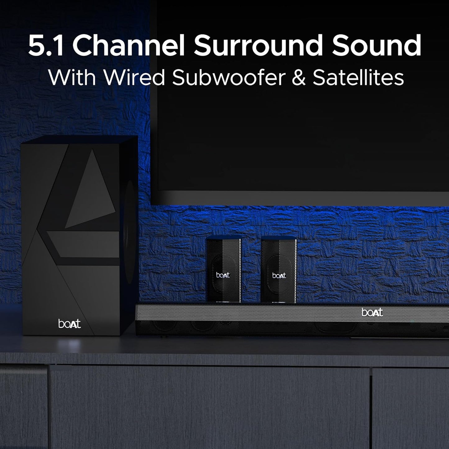 boAt Aavante Bar Azure Pro, 550 W Sound, 5.1CH with Wireless Rear Satellite Speakers, EQ Modes, BTv5.4,Multiple Ports, Master Remote, Bluetooth Sound Bar, Home Theatre Soundbar Speaker (Premium Black)