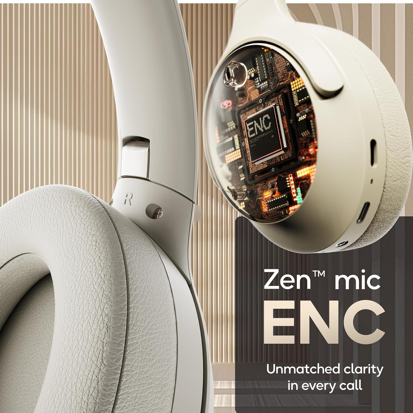 Boult Q Over Ear Bluetooth Headphones with 70H Playtime, 40mm Bass Drivers, Zen™ ENC Mic, Type-C Fast Charging, 4 EQ Modes, Bluetooth 5.4, AUX Option, Easy Controls, IPX5 Wireless Headphones (Beige)