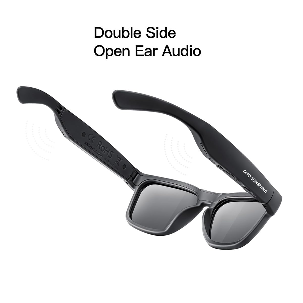 OhO sunshine Unisex-adult Audio Rectangular Polarized Sunglasses, Bluetooth 5.0 Version Wireless, Open Ear Style Listen Music and Calls - Pack of 1 (Black Frame-black Lens, One Size)
