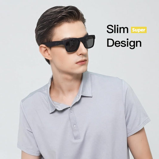 OhO sunshine Unisex-adult Audio Rectangular Polarized Sunglasses, Bluetooth 5.0 Version Wireless, Open Ear Style Listen Music and Calls - Pack of 1 (Black Frame-black Lens, One Size)