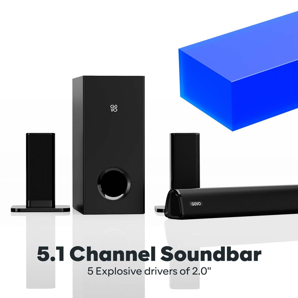 GOVO GOSURROUND 945 | 120W Sound bar, 5.1 Channel Home Theatre with Mega subwoofer, Dual Rear Satellites, AUX, USB & Bluetooth, 3 Equalizer Modes, Stylish Remote & LED Display (Platinum Black)