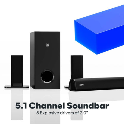 GOVO GOSURROUND 945 | 120W Sound bar, 5.1 Channel Home Theatre with Mega subwoofer, Dual Rear Satellites, AUX, USB & Bluetooth, 3 Equalizer Modes, Stylish Remote & LED Display (Platinum Black)