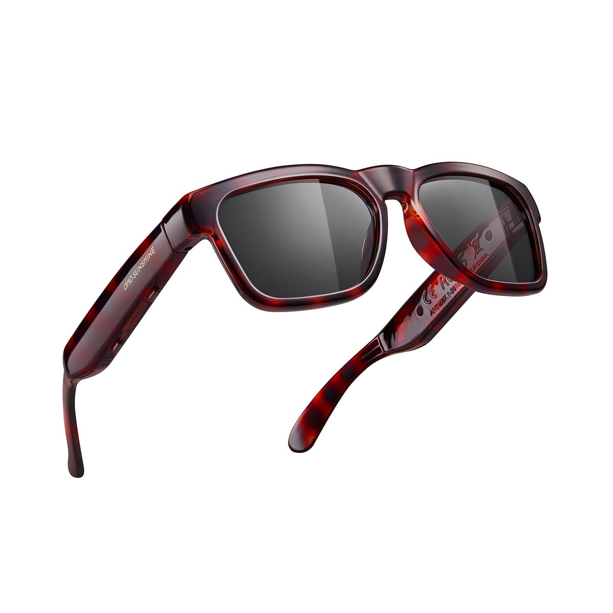 OhO sunshine Unisex-adult Audio Rectangular Polarized Sunglasses, Bluetooth 5.0 Version Wireless, Open Ear Style Listen Music and Calls - Pack of 1 (Black Frame-black Lens, One Size)