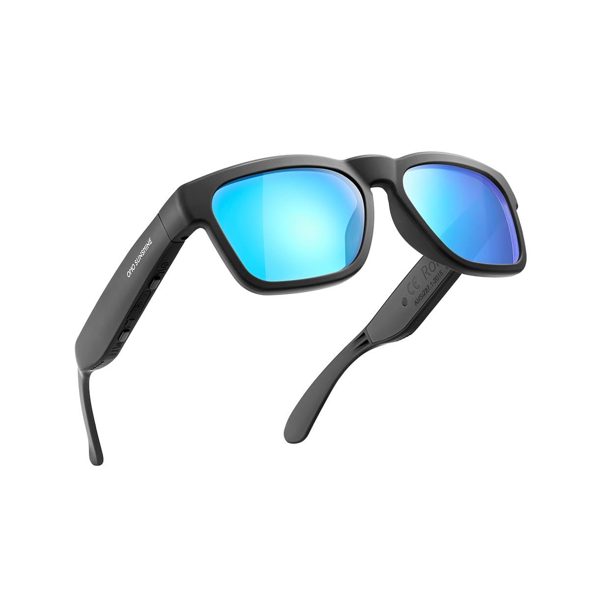 OhO sunshine Unisex-adult Audio Rectangular Polarized Sunglasses, Bluetooth 5.0 Version Wireless, Open Ear Style Listen Music and Calls - Pack of 1 (Black Frame-black Lens, One Size)