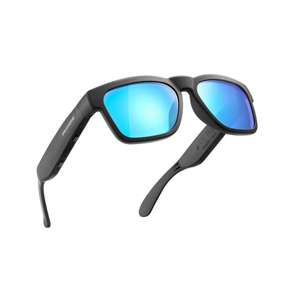 OhO sunshine Unisex-adult Audio Rectangular Polarized Sunglasses, Bluetooth 5.0 Version Wireless, Open Ear Style Listen Music and Calls - Pack of 1 (Black Frame-black Lens, One Size)