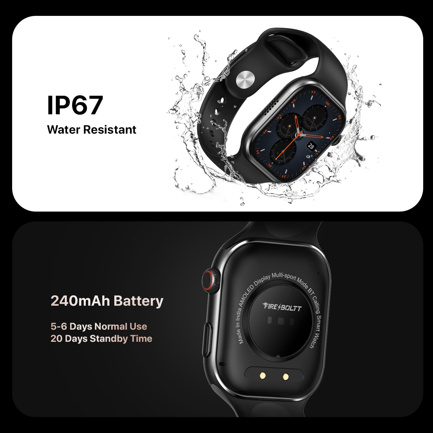 Fire-Boltt Brillia Smart Watch with 51.3mm (2.02 inch) AMOLED Display, Bluetooth Calling, SpO2, Heart Rate Monitoring, 120+ Sports Modes (Brillia, Black)
