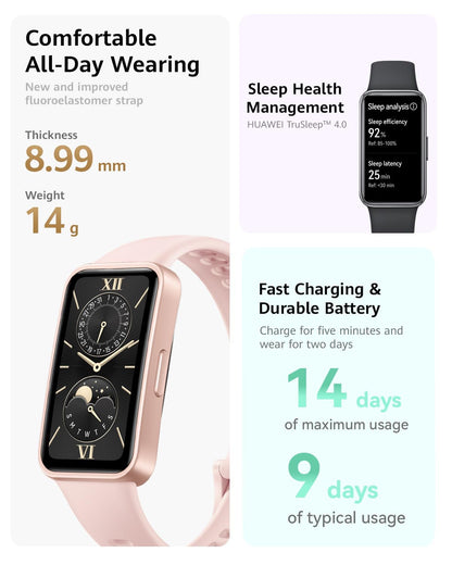 Huawei Band 9, Comfortable All-Day Wearing, Sleep Tracking, Fast Charging, Durable Battery, Intelligent Brightness Adjustments, 100 Different Workout Modes, Compatible with iOS&Android (Pink)