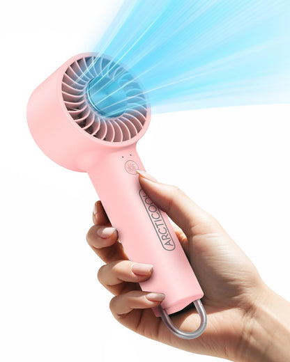 ARCTICOOL Ice-Cool Portable Mini Fan with Semiconductor Cooling Tech - 7500RPM Rechargeable Handheld Fan with Buckle, 2000mAh Battery, Pocket-Sized Cooling for Makeup, Travel, and Outdoor Use (Pink)