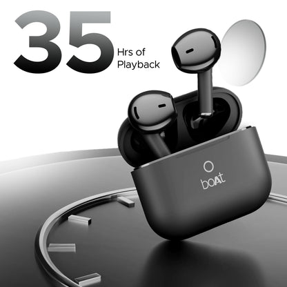 Boat Airdopes Joy, 35Hrs Battery, Fast Charge, IWP Tech, Low Latency, 2Mic ENx, Type-C Port, v5.3 Bluetooth Earbuds, TWS Ear Buds Wireless Earphones with mic(Jet Black)