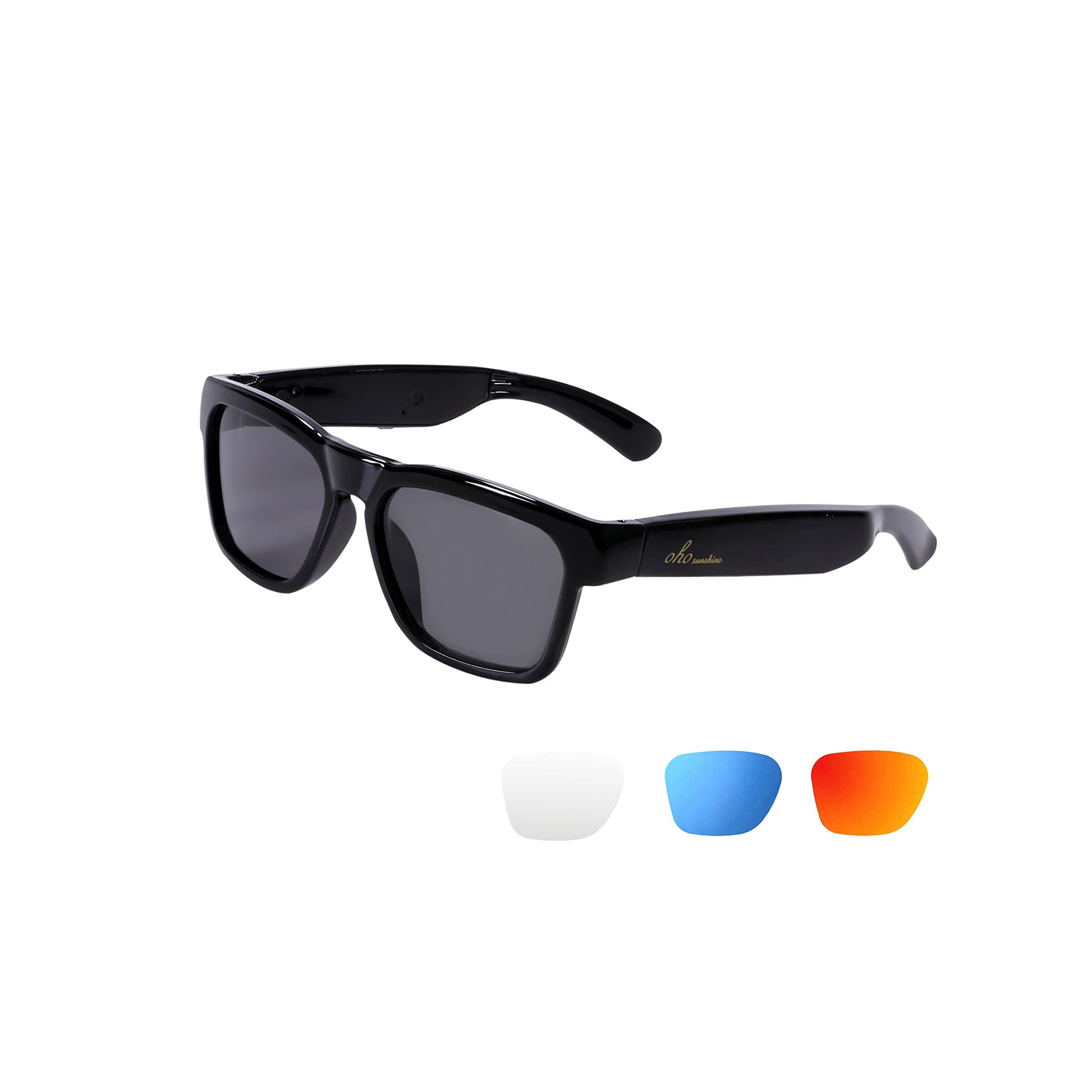 OhO sunshine Unisex-adult Audio Rectangular Polarized Sunglasses, Bluetooth 5.0 Version Wireless, Open Ear Style Listen Music and Calls - Pack of 1 (Black Frame-black Lens, One Size)