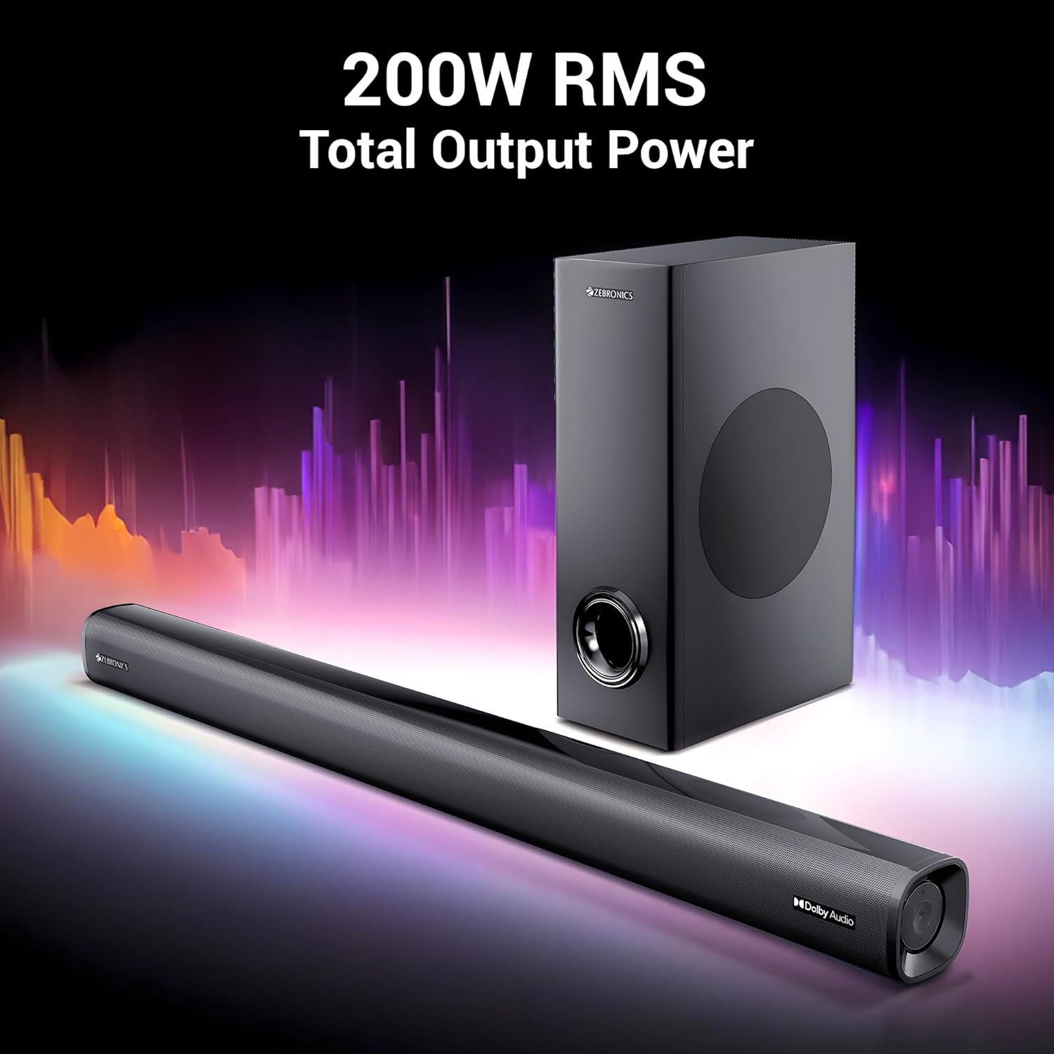 ZEBRONICS Juke BAR 6500, Dolby Soundbar, 200 Watts, Virtual 5.1 Surround, Dolby Audio, Dual Driver Soundbar, 5.25" Subwoofer, Bluetooth | HDMI (ARC) | Optical | USB | AUX