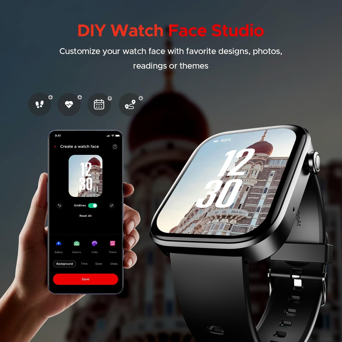 Boat Storm Call 3 w/Turn-by-Turn Navigation, 1.83" (4.6 cm) HD Display, Bluetooth Calling, Crest+ OS, QR Tray, Watch Face Studio, Coins, Emergency SOS Smart Watch for Men & Women(Active Black)