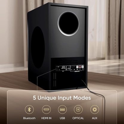 Mivi Fort H350 Soundbar [Just Launched], 5.1 Channel with 3 Built-in Speakers, 2 Satellite Speakers & External Subwoofer, Multiple EQ/Input Modes, Home Theatre 5.1,Made in India Sound Bar