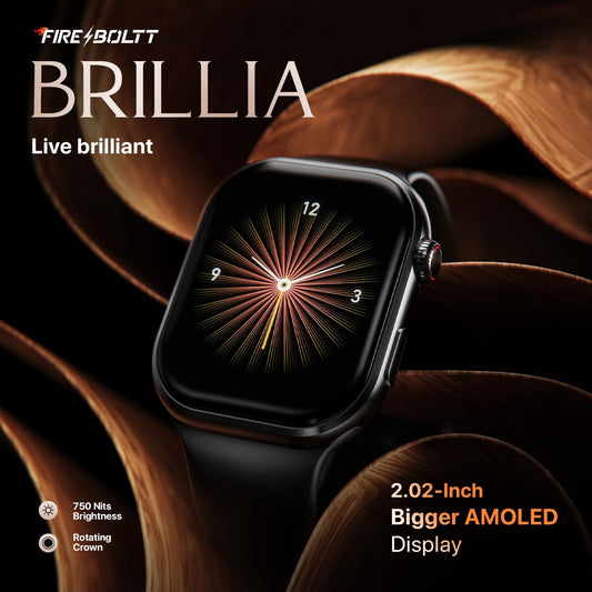 Fire-Boltt Brillia Smart Watch with 51.3mm (2.02 inch) AMOLED Display, Bluetooth Calling, SpO2, Heart Rate Monitoring, 120+ Sports Modes (Brillia, Black)