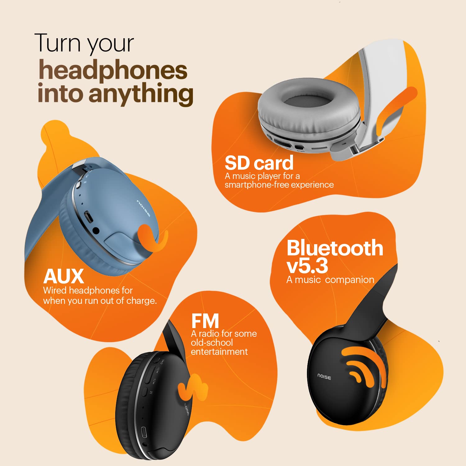 Noise Two Wireless On-Ear Headphones with 50 Hours Playtime, Low Latency(up to 40ms), 4 Play Modes, Dual Pairing, BT v5.3 (Serene Blue)