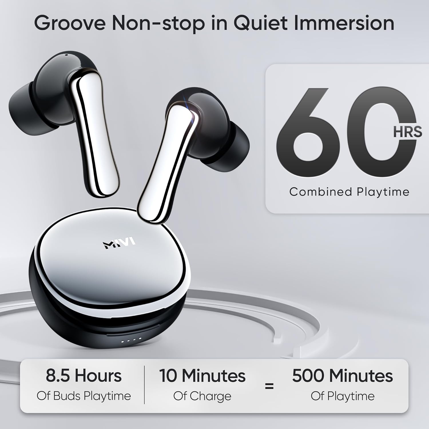 Mivi SuperPods Halo [Flagship Launch], 35dB ANC Active Noise Cancellation in Ear Ear Buds Wireless, Spatial Audio, 60HRS Battery,13mm Drivers, IPX4, v5.4 Bluetooth Earbuds with Mic
