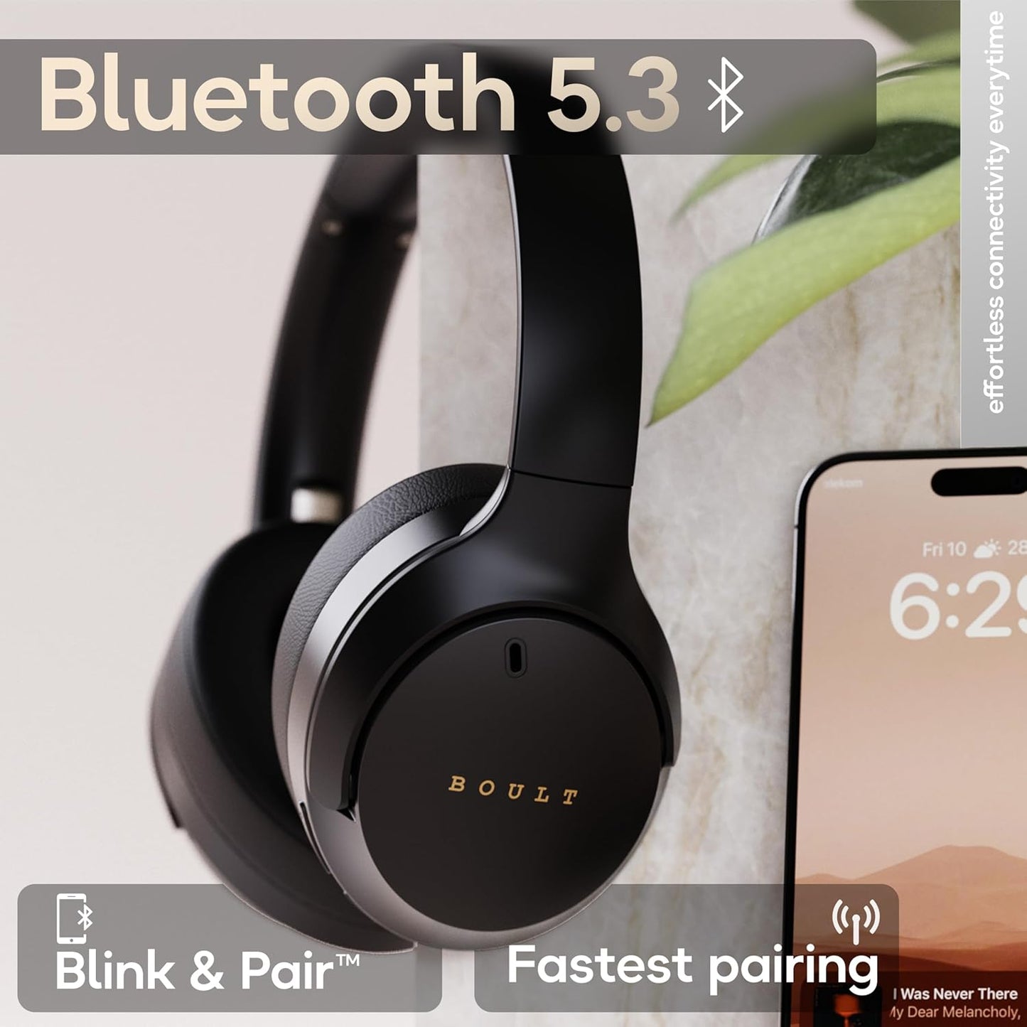 Boult Q Over Ear Bluetooth Headphones with 70H Playtime, 40mm Bass Drivers, Zen™ ENC Mic, Type-C Fast Charging, 4 EQ Modes, Bluetooth 5.4, AUX Option, Easy Controls, IPX5 Wireless Headphones (Black)