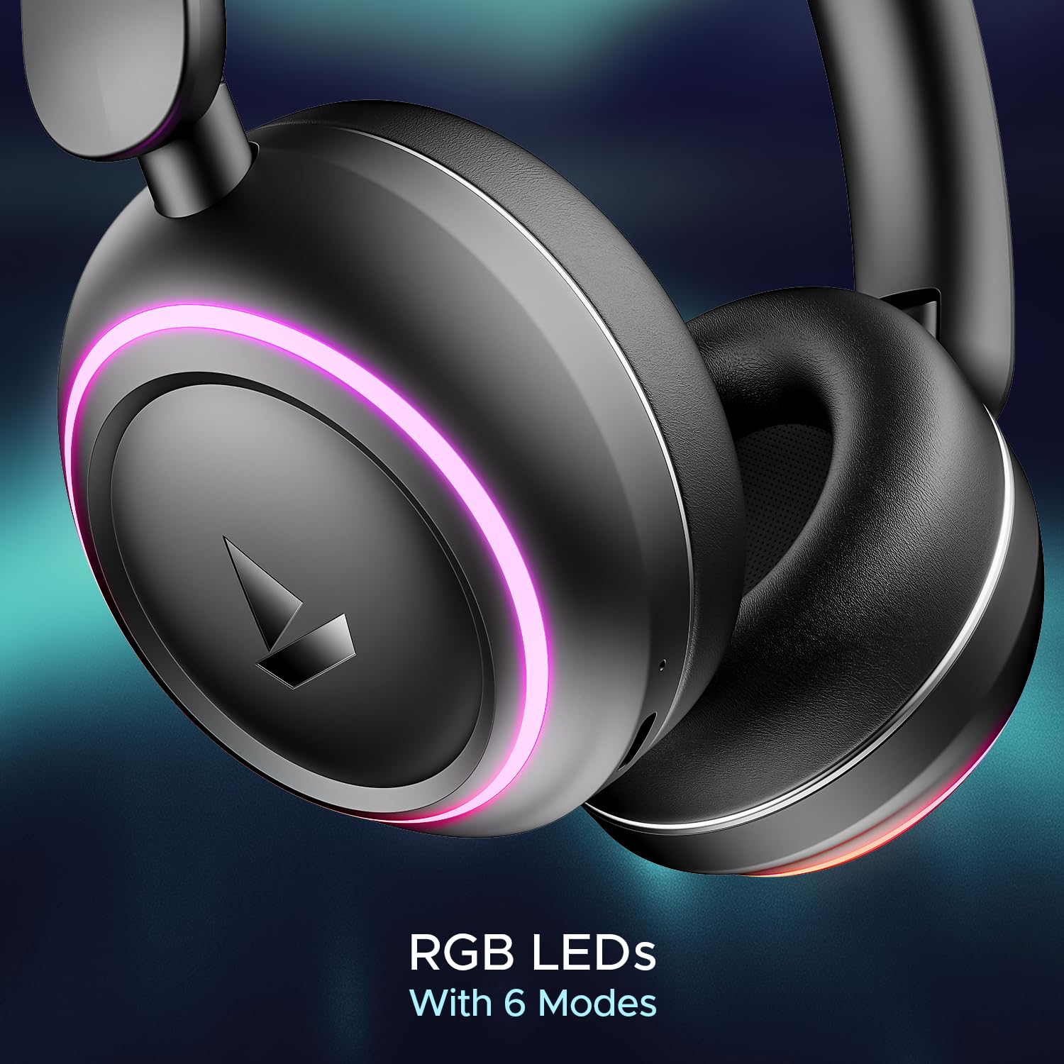 boAt Rockerz 480 w/RGB LEDs, 6 Light Modes, 40mm Drivers, Beast Mode, 60hrs Playback, ENx Tech, BT v5.3, Adaptive Fit & Easy Access Controls, Bluetooth Headphones(Black Sabre)