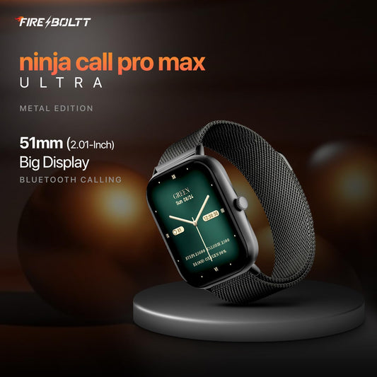 Fire-Boltt Ninja Call Pro Max Smart Watch 2.01 inch Display, Bluetooth Calling, 120+ Sports Modes, Health Suite, Voice Assistance (Black SS)