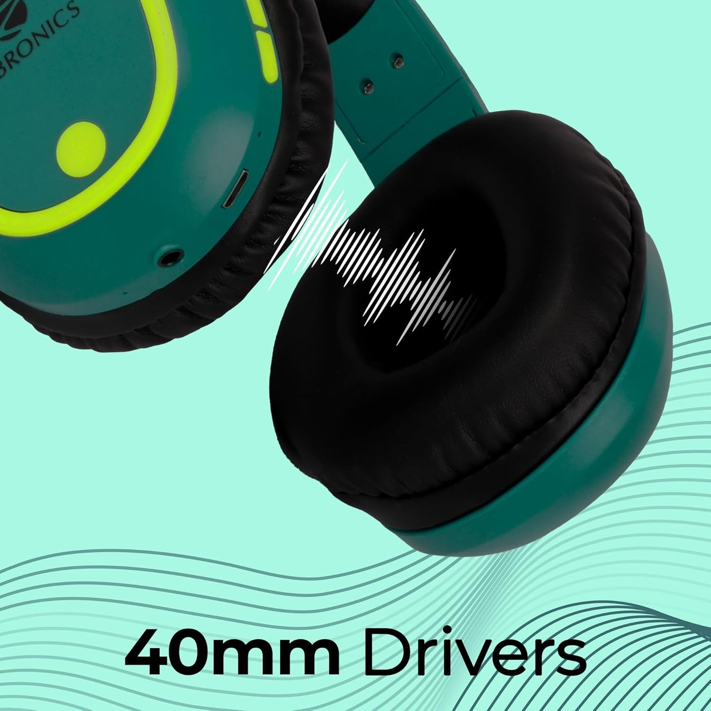ZEBRONICS Thunder Bluetooth 5.3 Wireless Over Ear Headphones with 60H Backup, Gaming Mode, Dual Pairing, Enc, Aux, Micro Sd, Voice Assistant, Comfortable Earcups, Call Function (Teal Green)