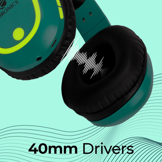 ZEBRONICS Thunder Bluetooth 5.3 Wireless Over Ear Headphones with 60H Backup, Gaming Mode, Dual Pairing, Enc, Aux, Micro Sd, Voice Assistant, Comfortable Earcups, Call Function (Teal Green)