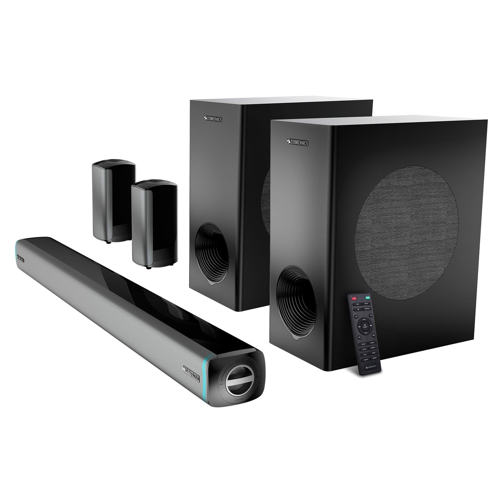 ZEBRONICS Juke BAR 7600 Soundbar, 300 Watts, 5.1 Surround, Dual Rear Satellites, Triple Driver Soundbar, 6.5"" Subwoofer, Bluetooth | HDMI (ARC) | Optical | USB | AUX