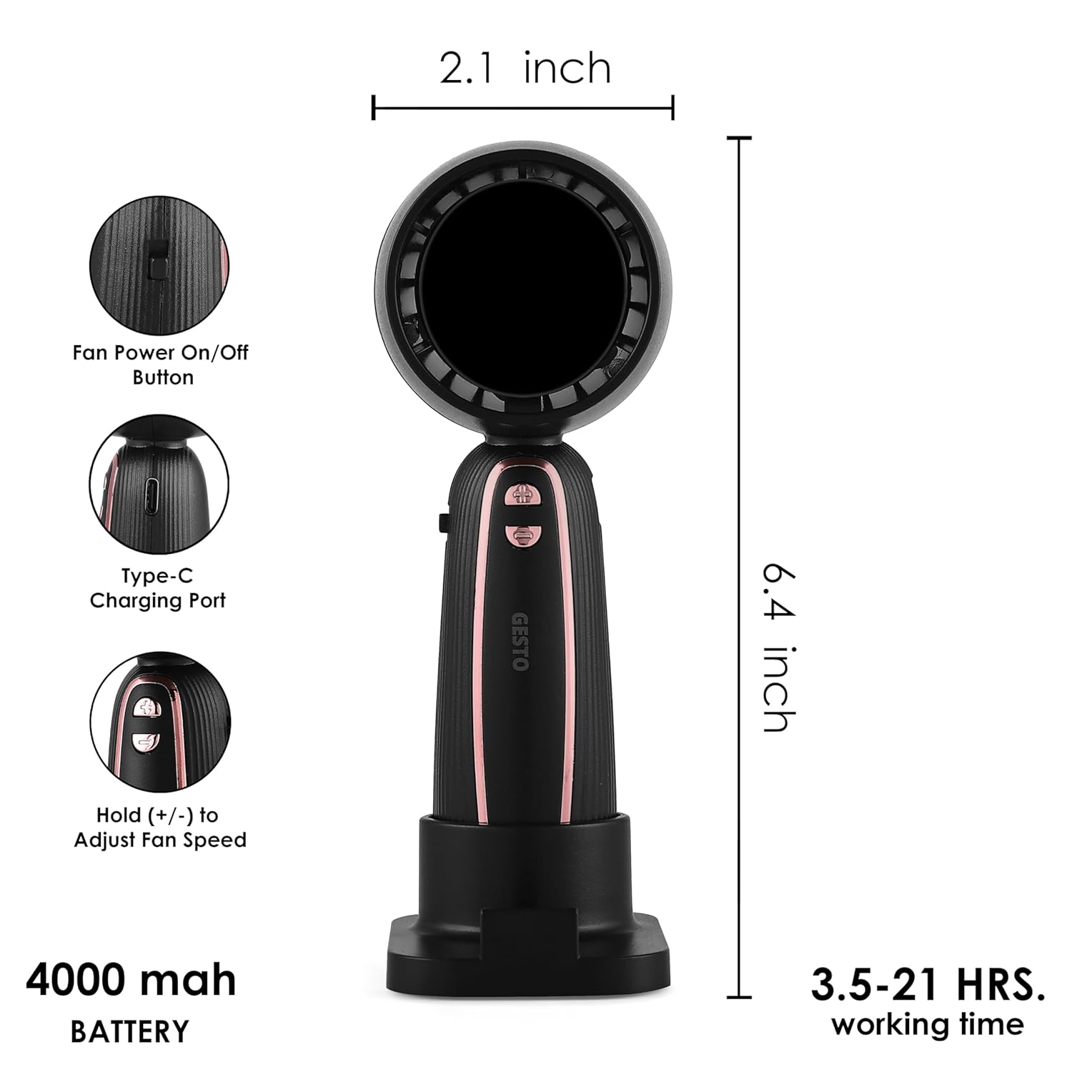Gesto Portable Fan Rechargeable With Digital Display – High Speed With 100 Speed Modes | Mini Fan,Small Fan,USB Charging Hand Fan with 4000mAh Battery Upto 20 Hrs Runtime | Travel,Women’s Makeup